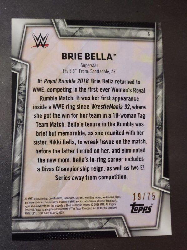 2018 Topps WWE Women s Division Brie Bella Autograph card #19 Of 75 Sale