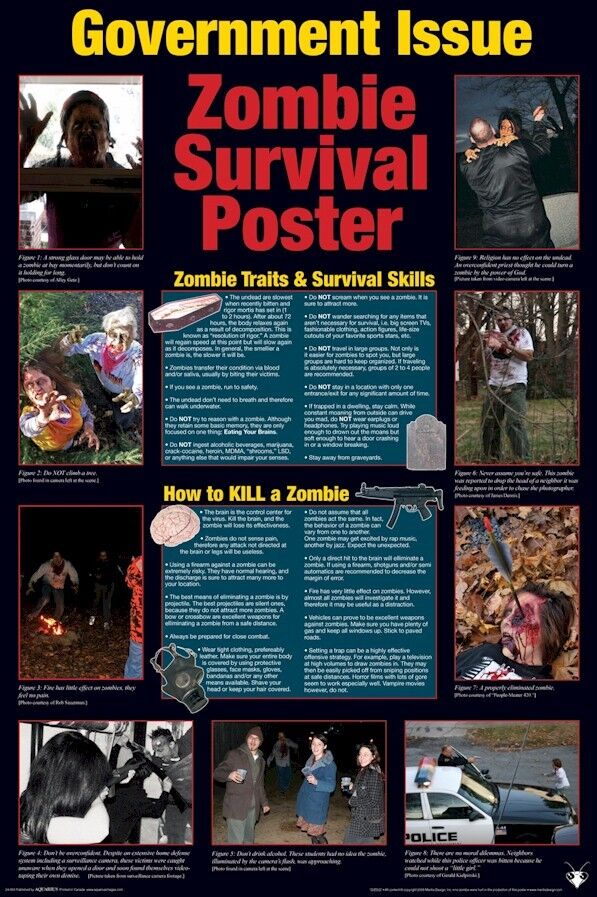 ZOMBIE POSTER ~ GOVERNMENT ISSUE SURVIVAL GUIDE 24x36 Zombies Walking Dead For Cheap