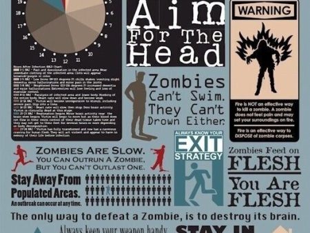 ZOMBIE POSTER ~ FACTS 24x36 Zombies Time To Fight Flee Aim For Head Feed Flesh Supply